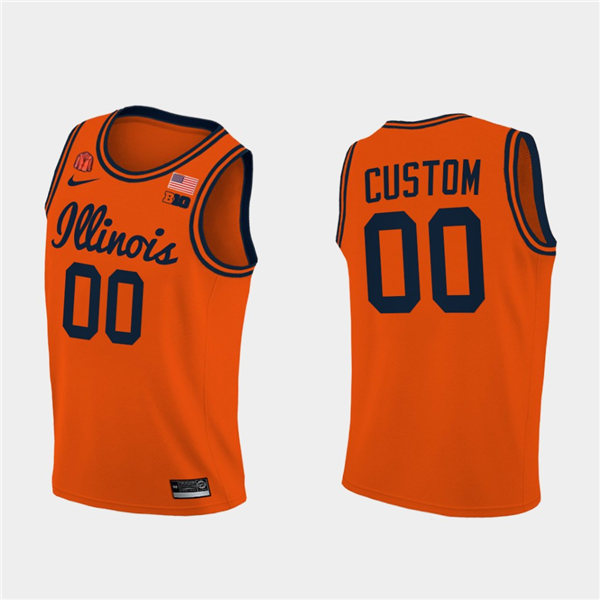 Illinois Fighting Illini Custom 2020-21 Orange Navy Nike NCAA College Basketball Jersey