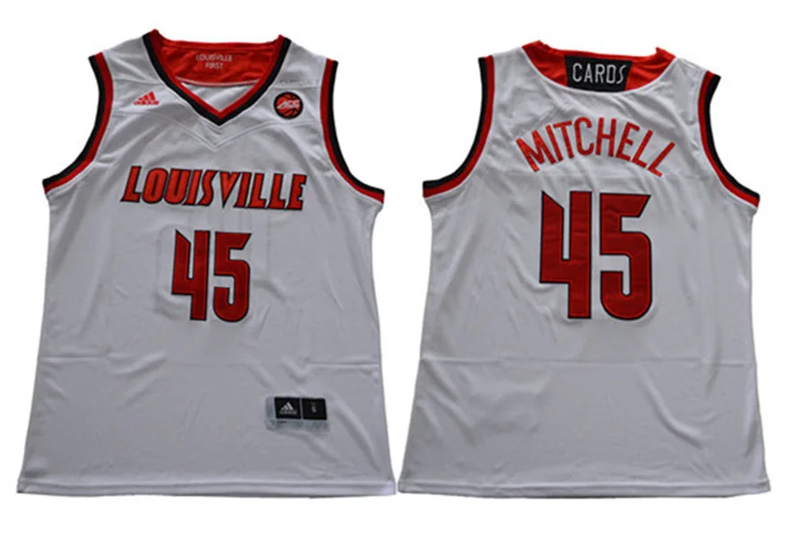 Men's Louisville Cardinals #45 Donovan Mitchell Adidas 2016-17 White Basketball Jersey Men's Louisville Cardinals #45 Donovan Mitchell Adidas 2016-17 White Basketball Jersey