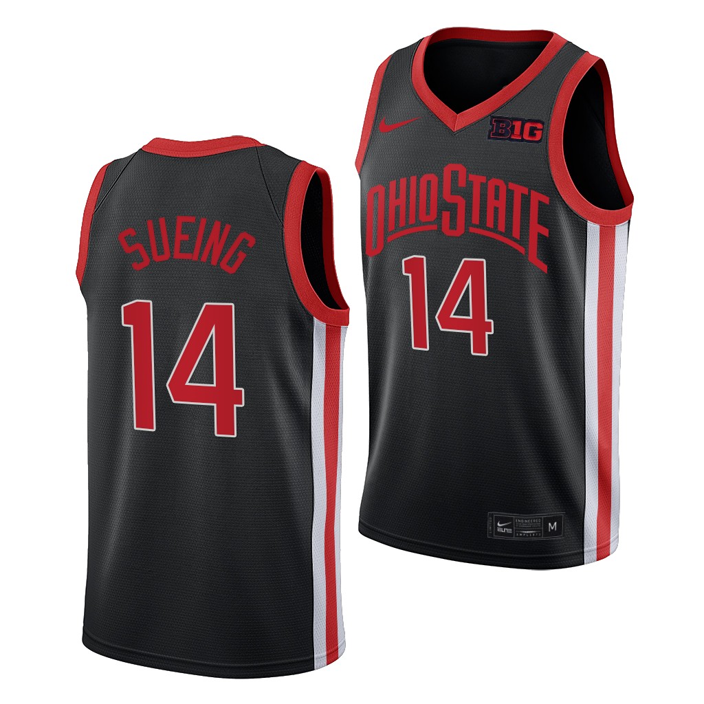 Mens Ohio State Buckeyes #14 Justice Sueing  Nike 2021 Black Retro Basketball Jersey