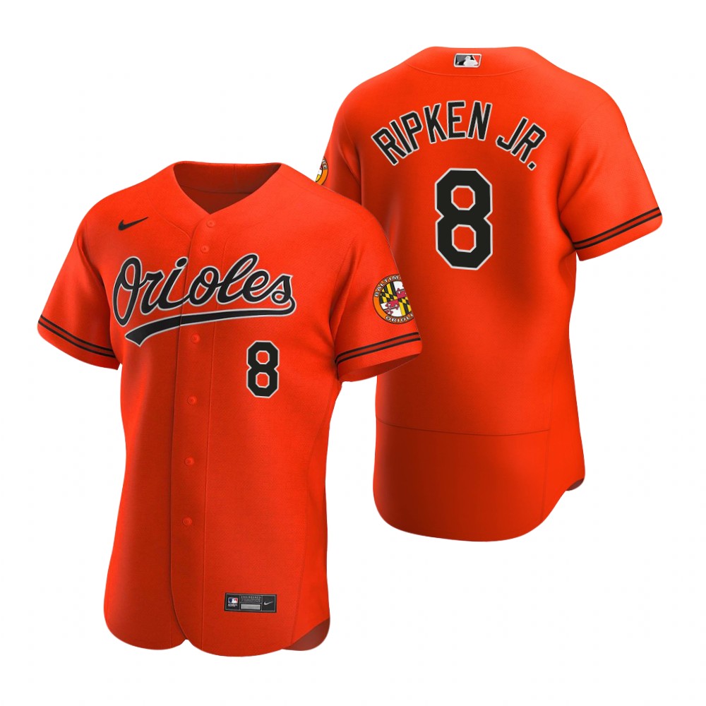 Men's Baltimore Orioles Retired Player #8 Cal Ripken Jr. Nike Orange Alternate Flexbase Jersey