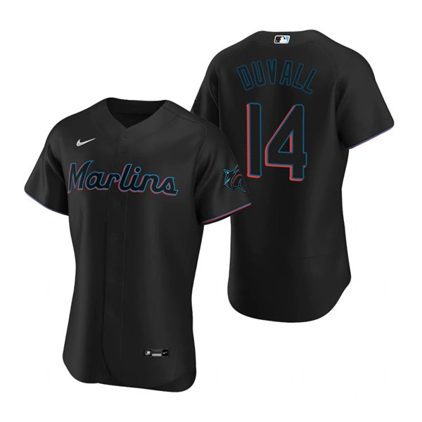 Men's Miami Marlins #14 Adam Duvall Nike Black Alternate Flex Base Jersey
