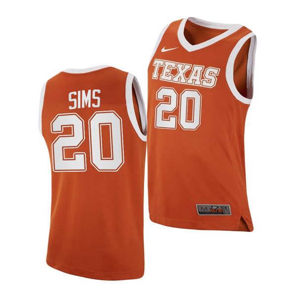 Men's Texas Longhorns #20 Jericho Sims 2020-21 Nike Orange College Basketball Jersey