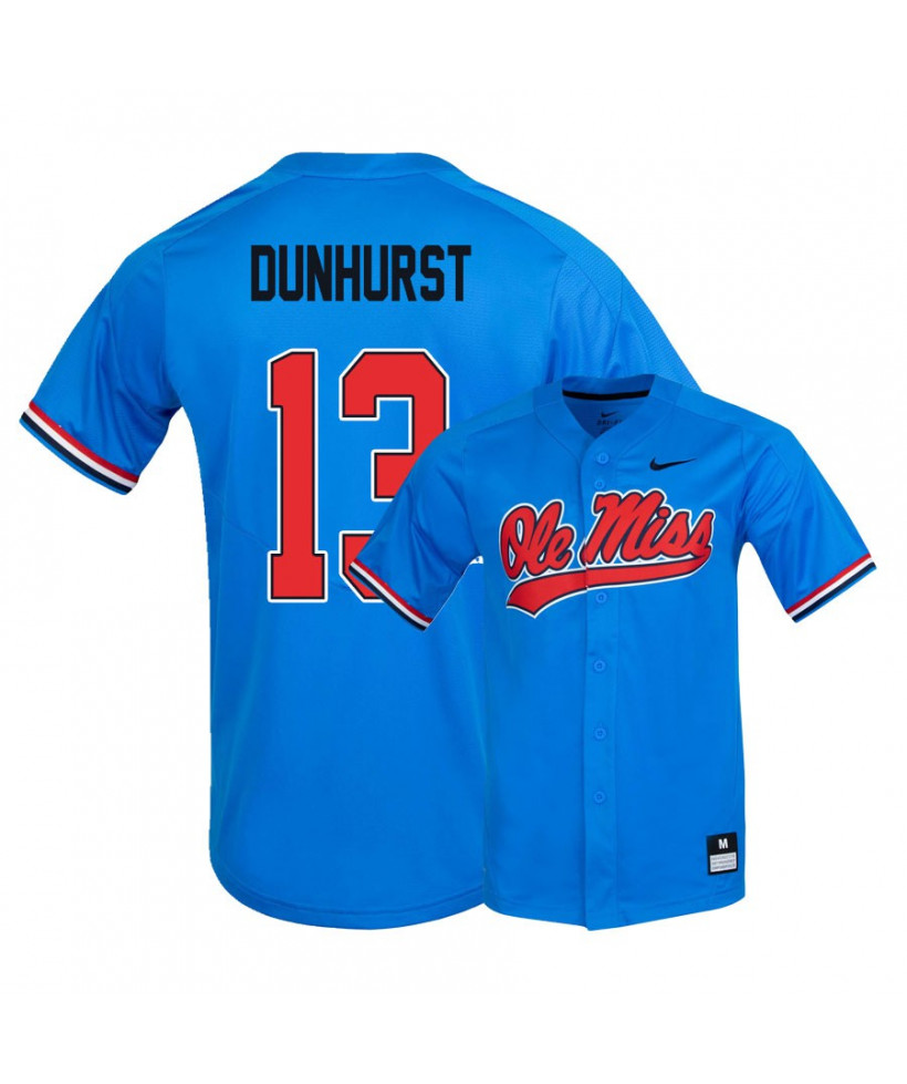 Men's Ole Miss Rebels #13 Hayden Dunhurst Nike Powder Blue Baseball Jersey
