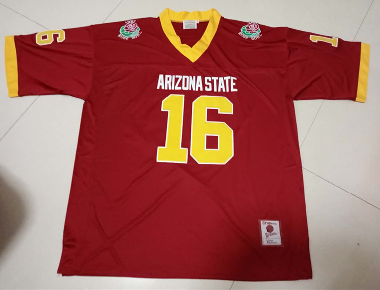Men's Arizona State Sun Devils #16  Jake Plummer Red Throwback Jersey