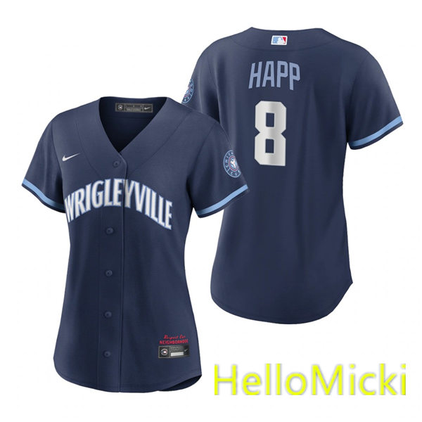 Womens Chicago Cubs #8 Ian Happ  Nike Navy 2021 City Connect Jersey
