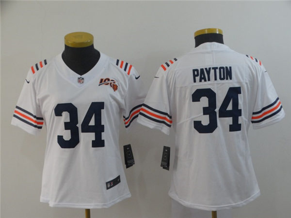 Women's Chicago Bears #34 Walter Payton Nike White 100th Season Classic Jersey