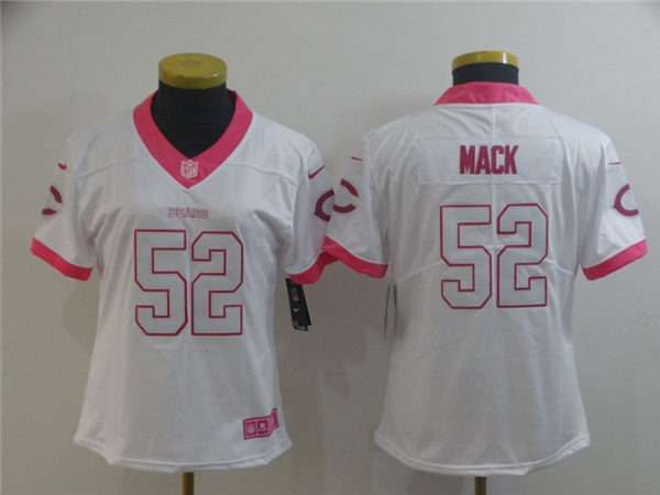 Women's Chicago Bears #52 Khalil Mack  Nike White Pink Fashion Jersey