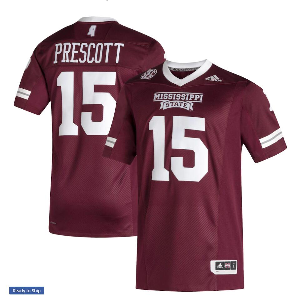 Men's Mississippi State Bulldogs #15 Dak Prescott adidas 2020 Maroon Football Jersey Men's Mississippi State Bulldogs #15 Dak Prescott adidas 2020 Maroon Football Jersey
