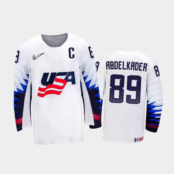 Mens USA Team #89 Justin Abdelkader Stitched 2021 IIHF World Junior Championship Home White Jersey