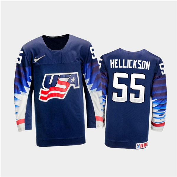 Mens USA Team #55 Matt Hellickson Stitched 2021 IIHF World Junior Championship Away Navy Jersey