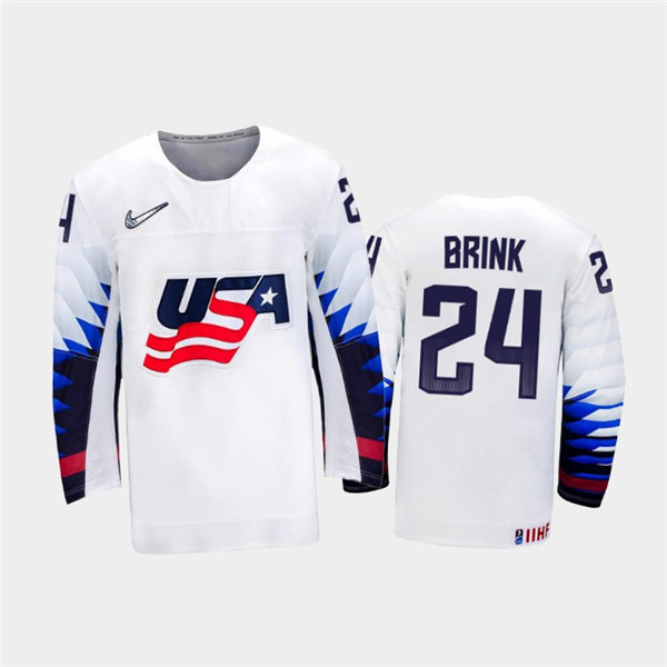 Mens USA Team #24 Bobby Brink Stitched 2021 IIHF World Junior Championship Home White Jersey