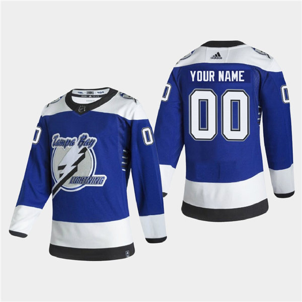 Youth Tampa Bay Lightning Custom Stitched Blue Adidas 2021 Reverse Retro Jersey