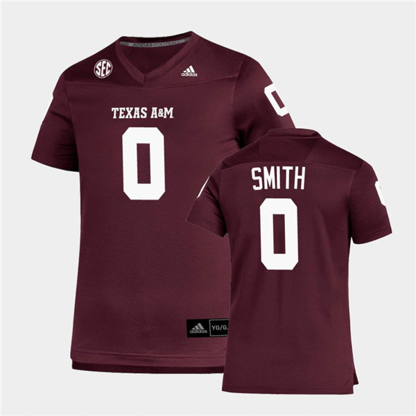 Mens Texas A&M Aggies #0 Ainias Smith Adidas Maroon Football Game Jersey