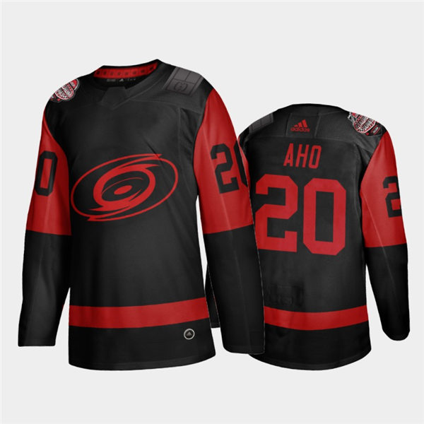 Mens Carolina Hurricanes #20 Sebastian Aho Black Adidas 2021 Stadium Series Jersey