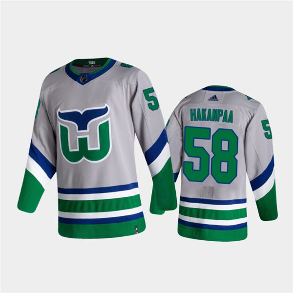 Mens Carolina Hurricanes #58 Jani Hakanpaa silvery grey Adidas 2021 NHL REVERSE RETRO JERSEYS