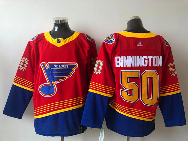 Womens St. Louis Blues #50 Jordan Binnington Adidas 2021 Red Blue Reverse Retro Jersey