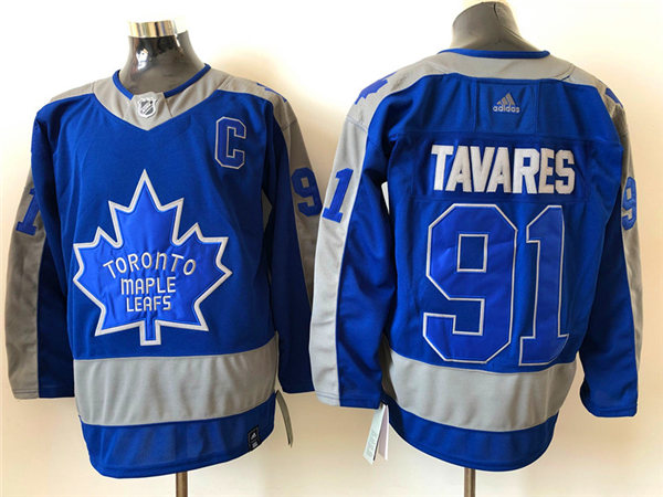 Womens Toronto Maple Leafs #91 John Tavares Blue 2021 adidas NHL REVERSE RETRO JERSEYS