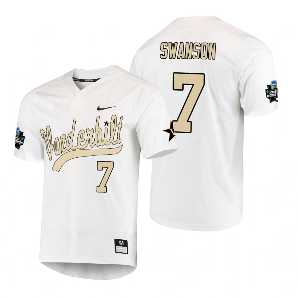 Men's Vanderbilt Commodores #7 Dansby Swanson White 2019 NCAA Baseball World Series Jersey Men's Vanderbilt Commodores #7 Dansby Swanson White 2019 NCAA Baseball World Series Jersey
