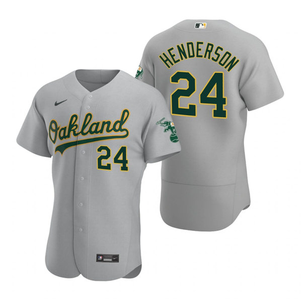 Men's Oakland Athletics Retired Player #24 Rickey Henderson Nike Gray Road FlexBase Jersey