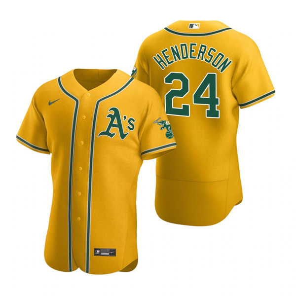 Men's Oakland Athletics Retired Player #24 Rickey Henderson Nike Gold Alternate FlexBase Jersey