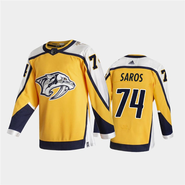 Men's Nashville Predators #74 Juuse Saros Adidas 2021 Gold NHL Retro Reverse Edition Jersey