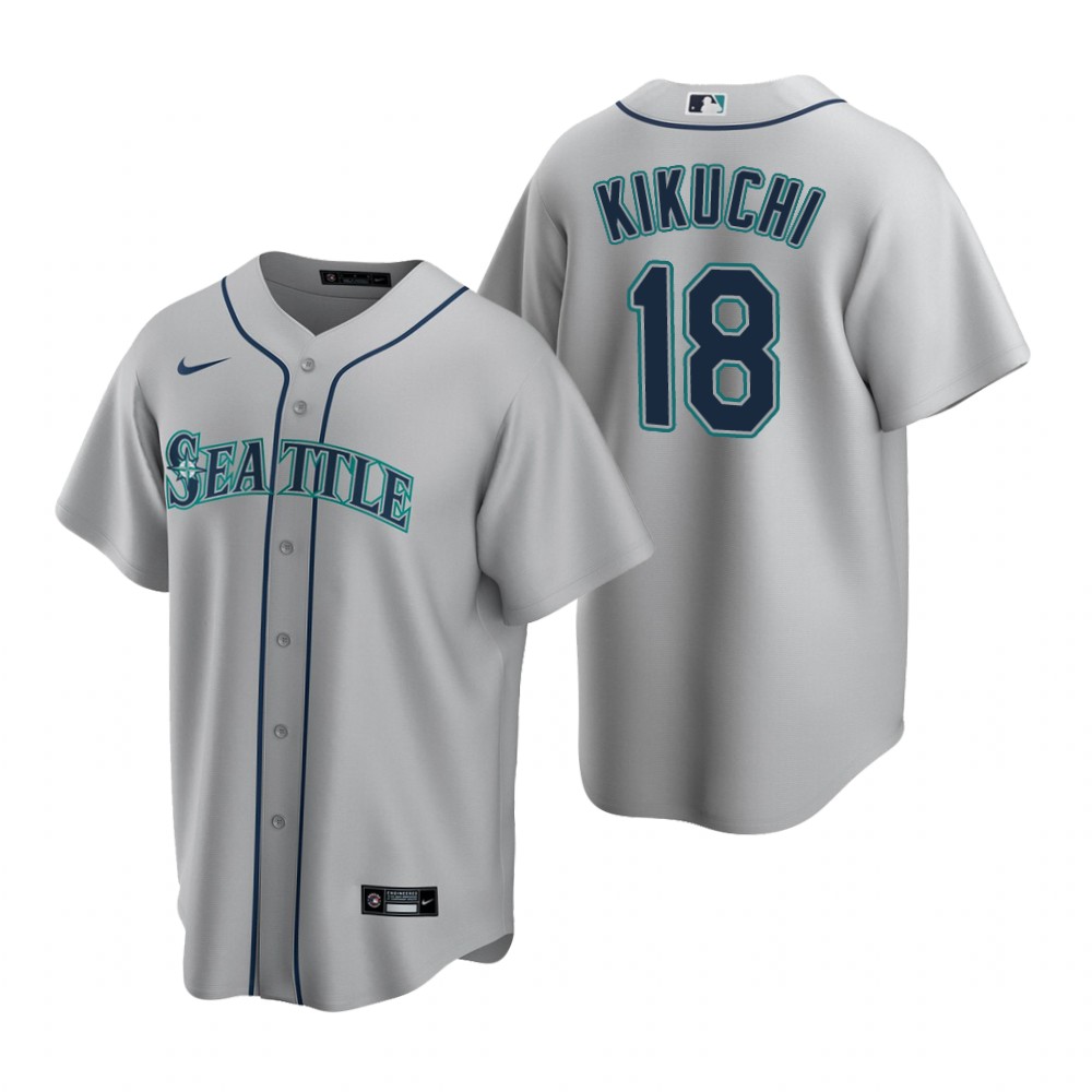 Men's Seattle Mariners #18 Yusei Kikuchi Nike Away Grey Cool Base Jersey
