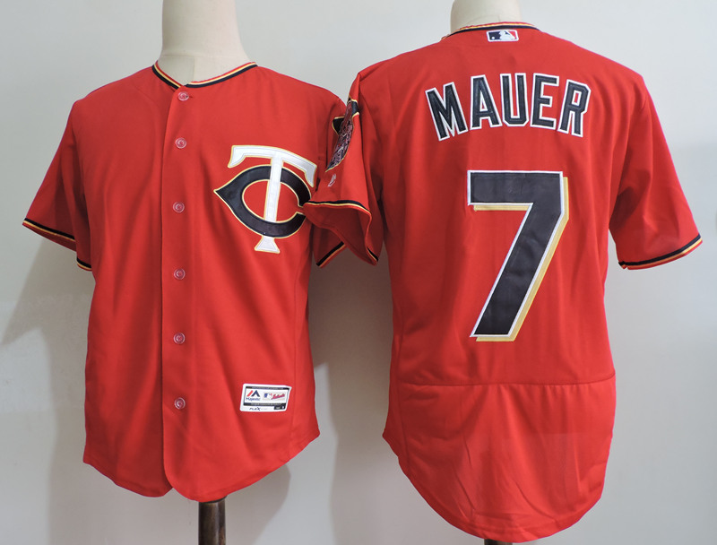 Mens Minnesota Twins #7 Joe Mauer Red Throwbac Jersey