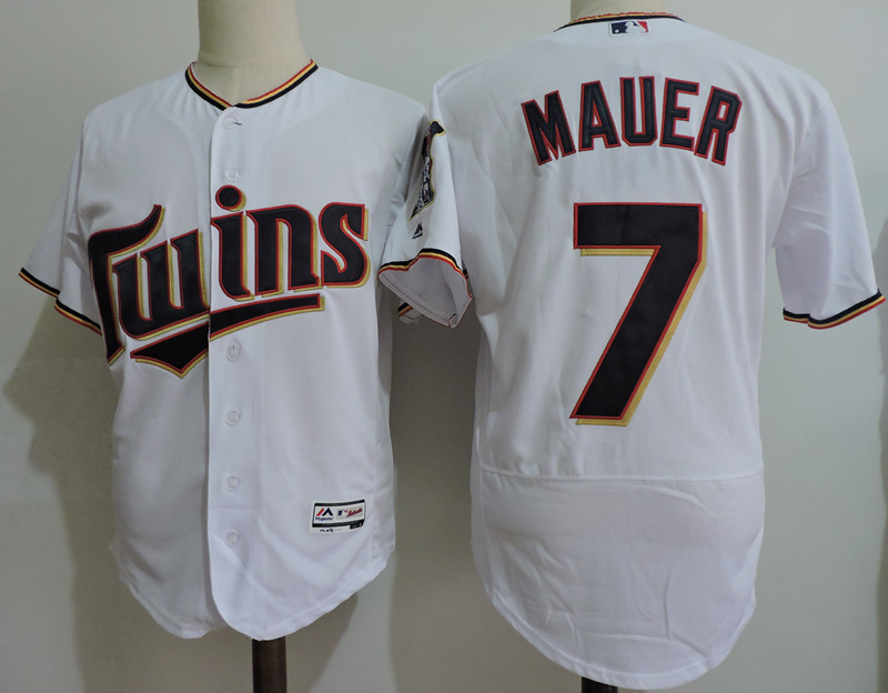 Mens Minnesota Twins #7 Joe Mauer White Home Throwbac Jersey