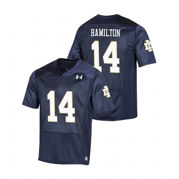 Men's Notre Dame Fighting Irish #14 Kyle Hamilton Under Armour Navy College Football Game Jersey Men's Notre Dame Fighting Irish #14 Kyle Hamilton Under Armour Navy College Football Game Jersey