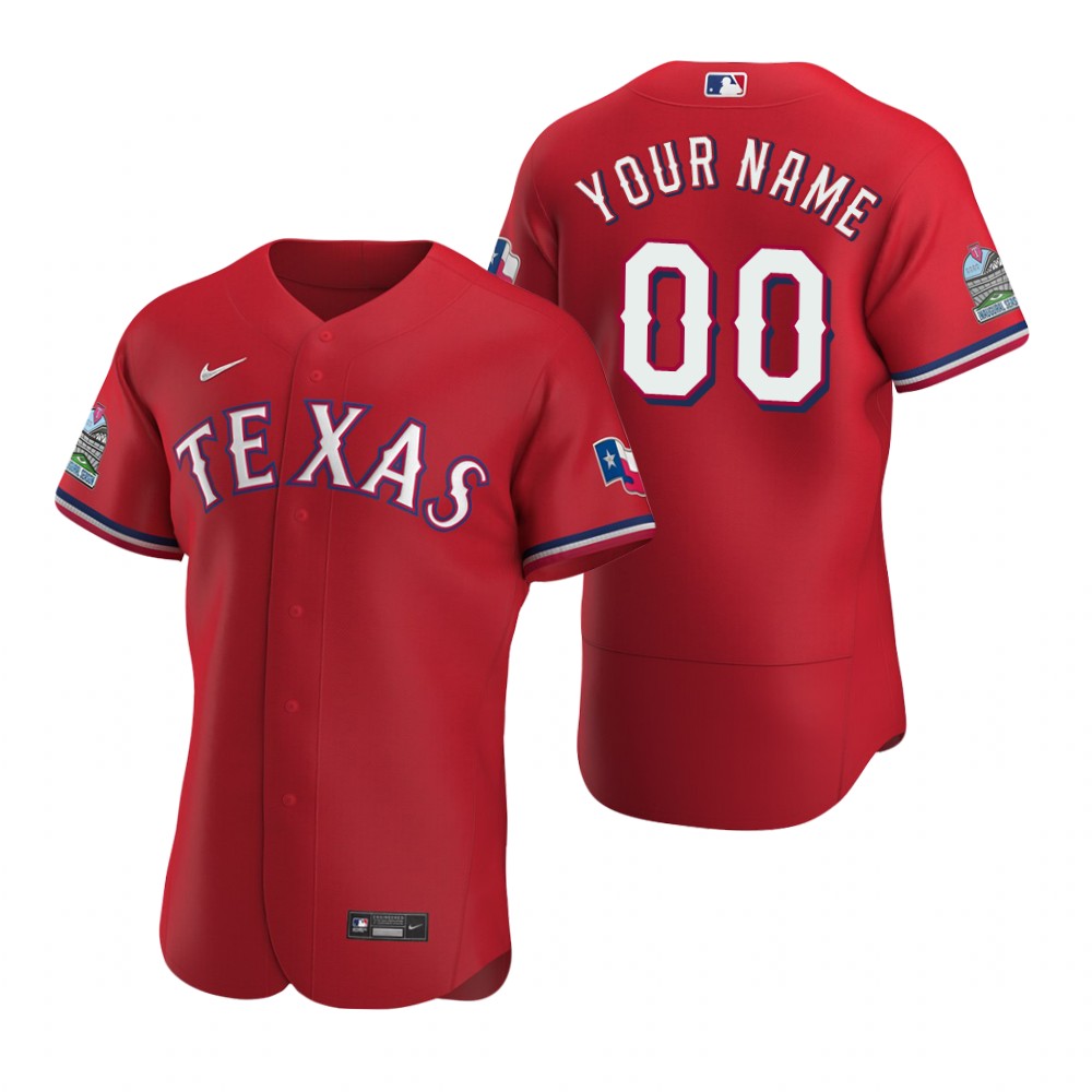 Mens Texas Rangers Custom Nike Scarlet FlexBase Jersey