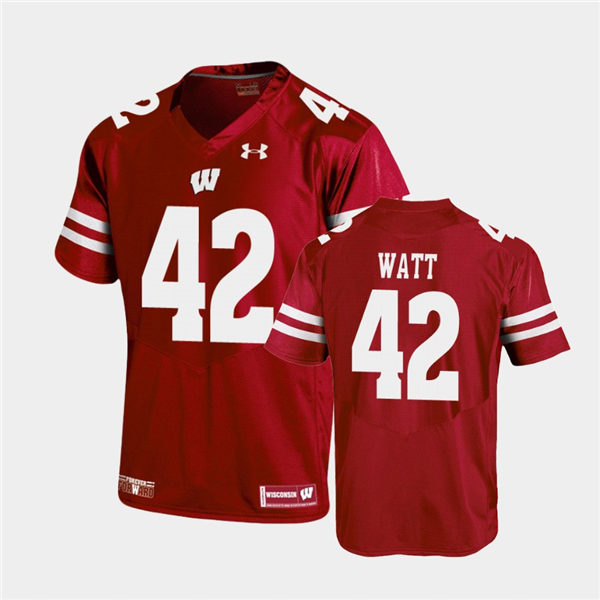 Mens Wisconsin Badgers #42 TJ. Watt Red Stitched Under Armour College Football Jersey Mens Wisconsin Badgers #42 TJ. Watt Red Stitched Under Armour College Football Jersey