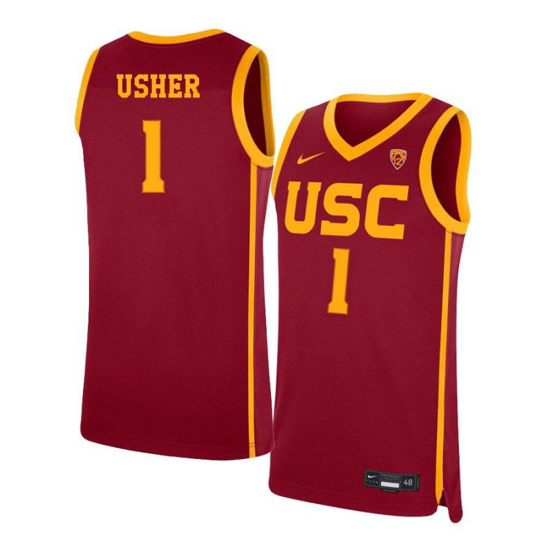 Mens USC Trojans #1 Jordan Usher Nike Cardinal College Basketball Jersey