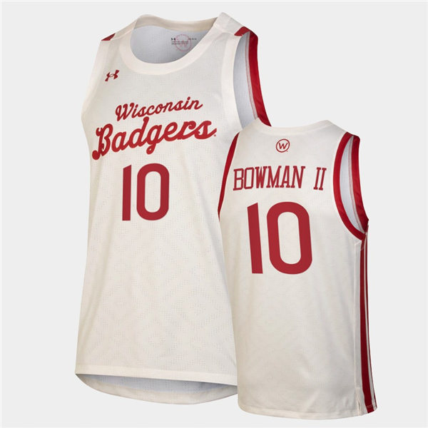 Mens Wisconsin Badgers #10 Lorne Bowman II Under Armour White Retro College Basketball Jersey
