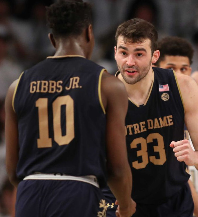 Mens Notre Dame Fighting Irish Custom Under Armour 2020 Navy Gold College Basketball Jersey