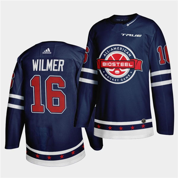 Mens BioSteel All-American Hockey #16 Jeremy Wilmer Adidas 2021 Navy Game Jersey
