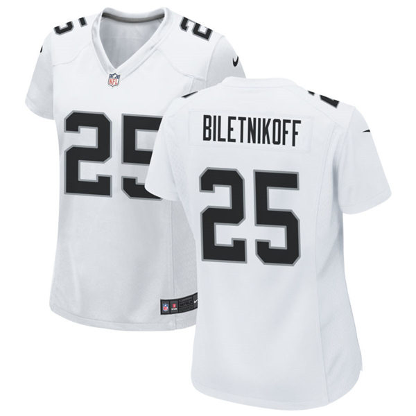 Womens Las Vegas Raiders Retired Player #25 Fred Biletnikoff Nike White Vapor Limited Jersey 