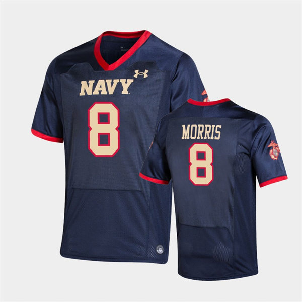 Mens Navy Midshipmen #8 Dalen Morris Under Armour Navy USMC Special Game Football Jersey