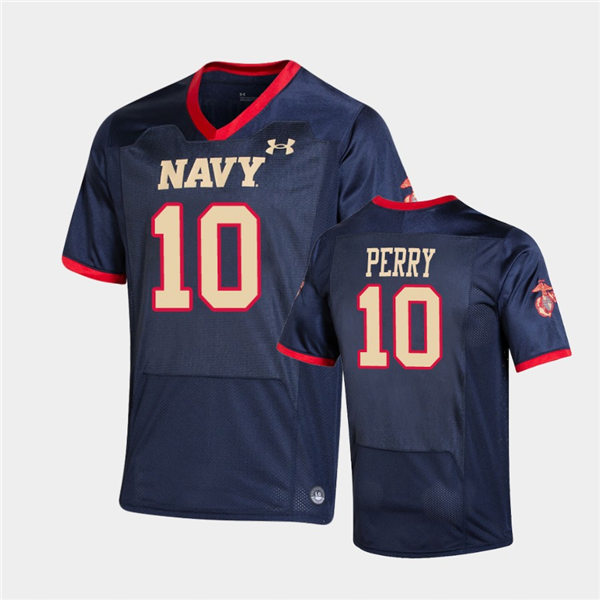 Mens Navy Midshipmen #10 Malcolm Perry Under Armour Navy USMC Special Game Football Jersey