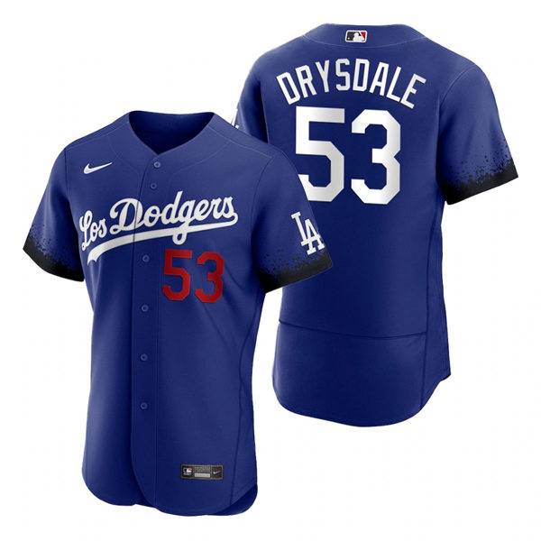 Mens Los Angeles Dodgers #53 Don Drysdale Nike Royal Stitched 2021 Los Angeles City Connect Jersey 