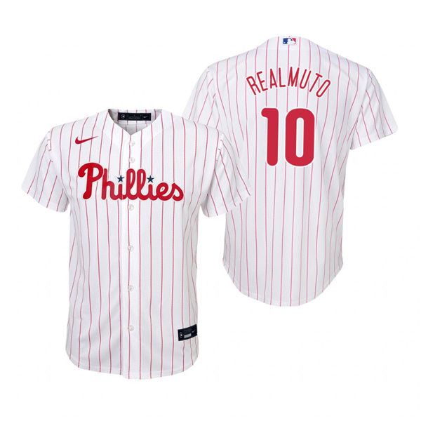 Youth Philadelphia Phillies #10 JT Realmuto Nike White Pinstripe Home Jersey