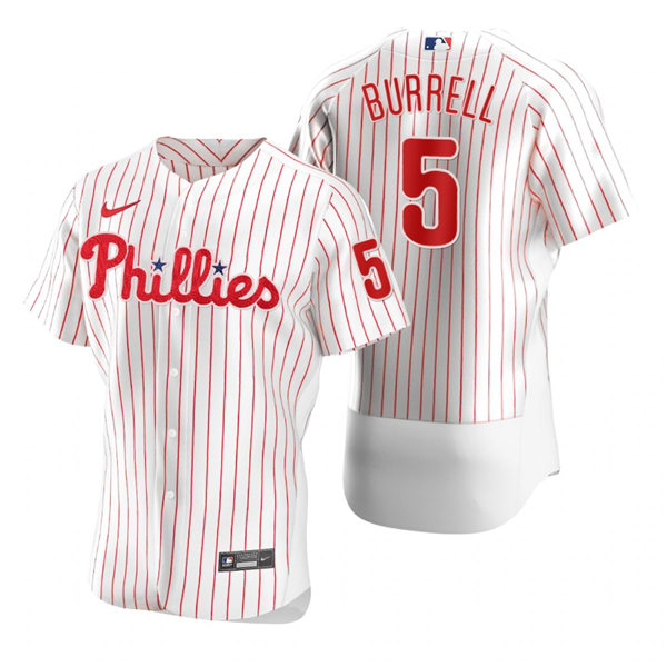 Mens Philadelphia Phillies Retired Player #5 Pat Burrell Nike White Pinstripe Home Flexbase Jersey