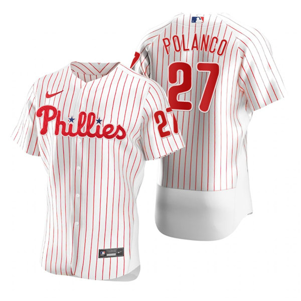 Mens Philadelphia Phillies Retired Player #27 Placido Polanco Nike White Pinstripe Home Flexbase Jersey