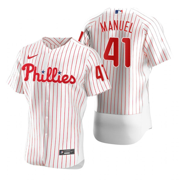 Mens Philadelphia Phillies Retired Player #41 Charlie Manuel Nike White Pinstripe Home Flexbase Jersey