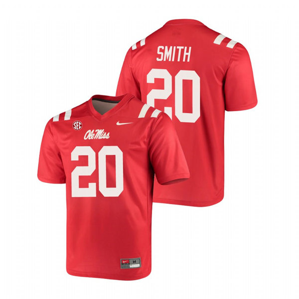 Mens Ole Miss Rebels #20 Keidron Smith Nike Red College Football Game Jersey