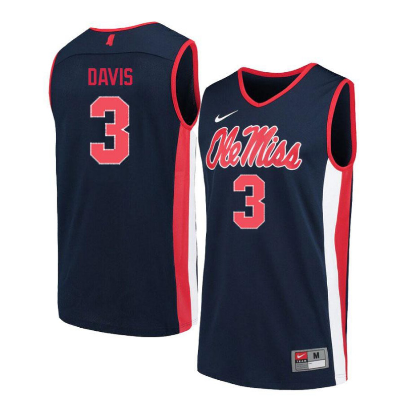 Mens Ole Miss Rebels #3 Terence Davis II Nike Navy College Basketball Jersey