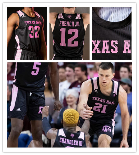 Mens Youth Texas A&M Aggies Custom Adidas Black Pink Fashion Basketball Jersey