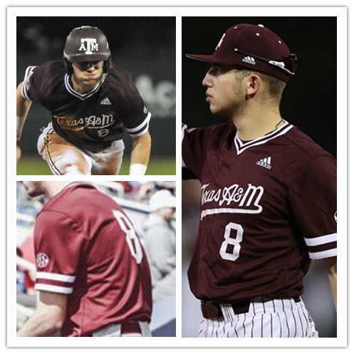 Mens Texas A&M Aggies #8 Logan Sartori Adidas Maroon Pullover Texas A&M College Baseball Game Jersey