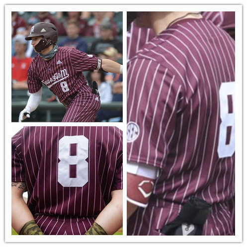 Mens Texas A&M Aggies #8 Braden Shewmake Adidas Red Pinstripe College Baseball Game Jersey