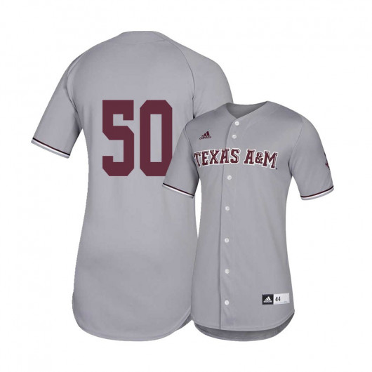 Mens Texas A&M Aggies #50 Will Frizzell Adidas Gray Baseball Jersey