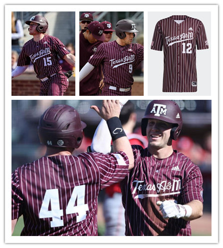 Mens Youth Texas A&M Aggies Custom Adidas Red Pinstripe Baseball Game Jersey